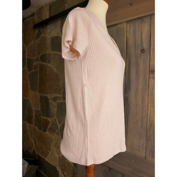 Express Waffle Knit V-Neck Easy Tee Size S Truffle Pink - Picture 2 of 6